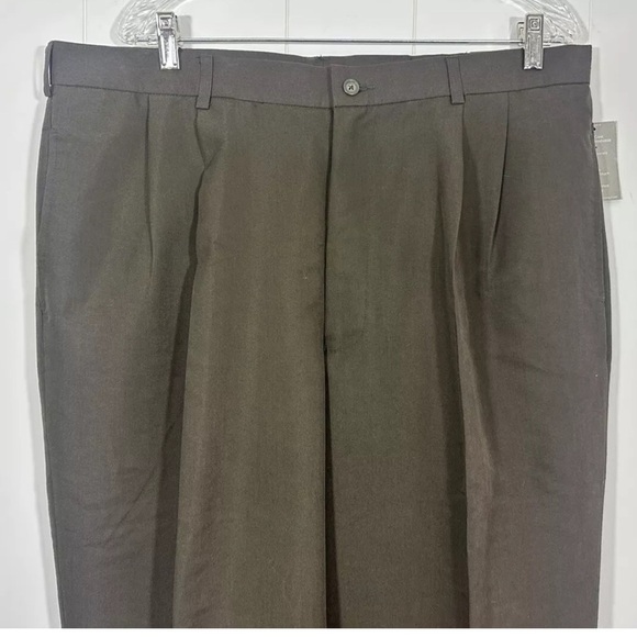 NWT J. Ferrar Men's Brown Olive Pleated Dress Pants Trousers Sz 38x34 - Picture 2 of 10